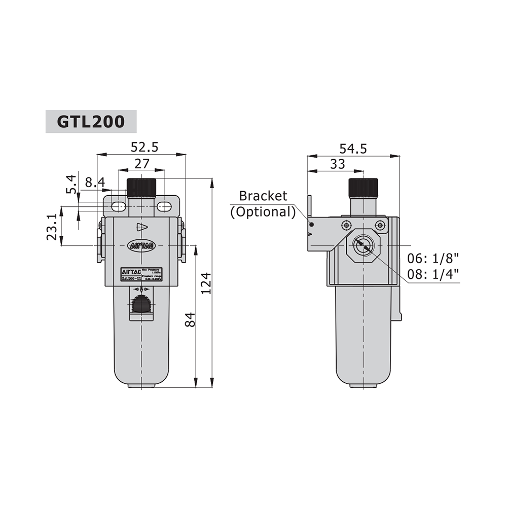 GTL20008JT AIRTAC LUBRICATOR GTL200 SERIES 1/4" NPT